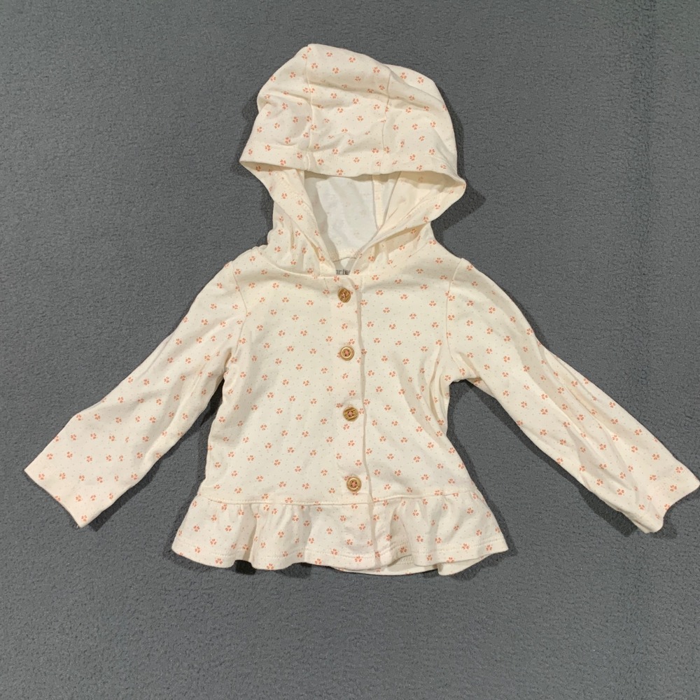 Carter's Floral Hooded Cardigan Baby Girl 12M Ruffle Cotton Cream Pink Cotage